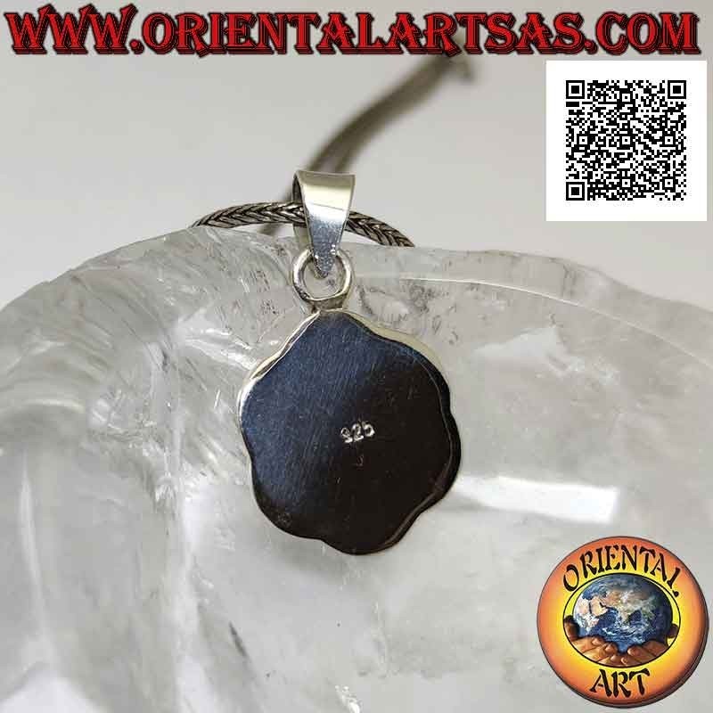 Pendentif en argent, fleur ronde avec ormeau rond central (coquillage paua) (A)