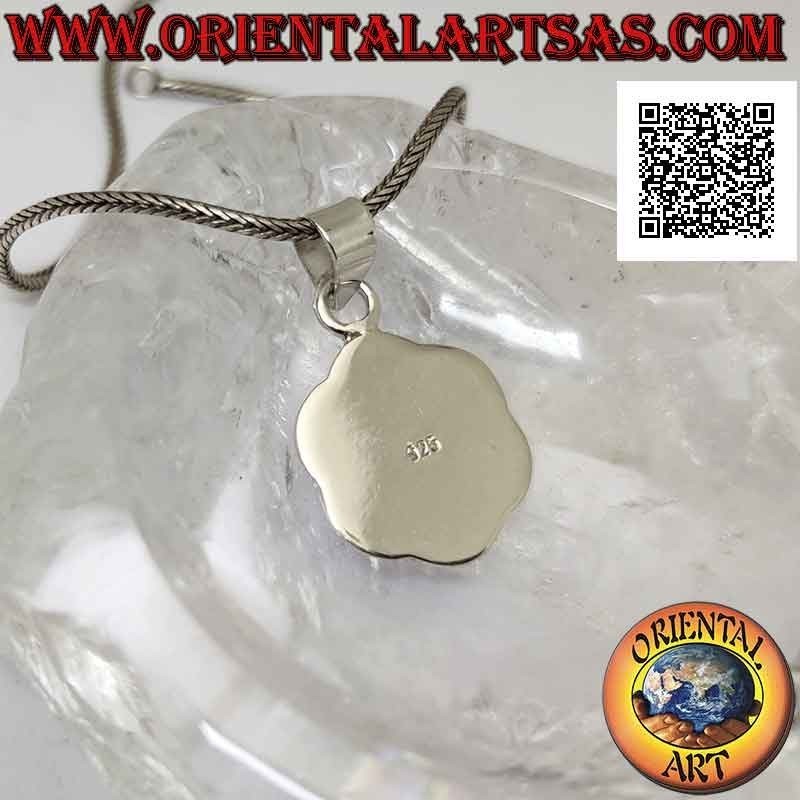 Pendentif en argent, fleur ronde avec au centre nacre rose fluo ronde (plate)