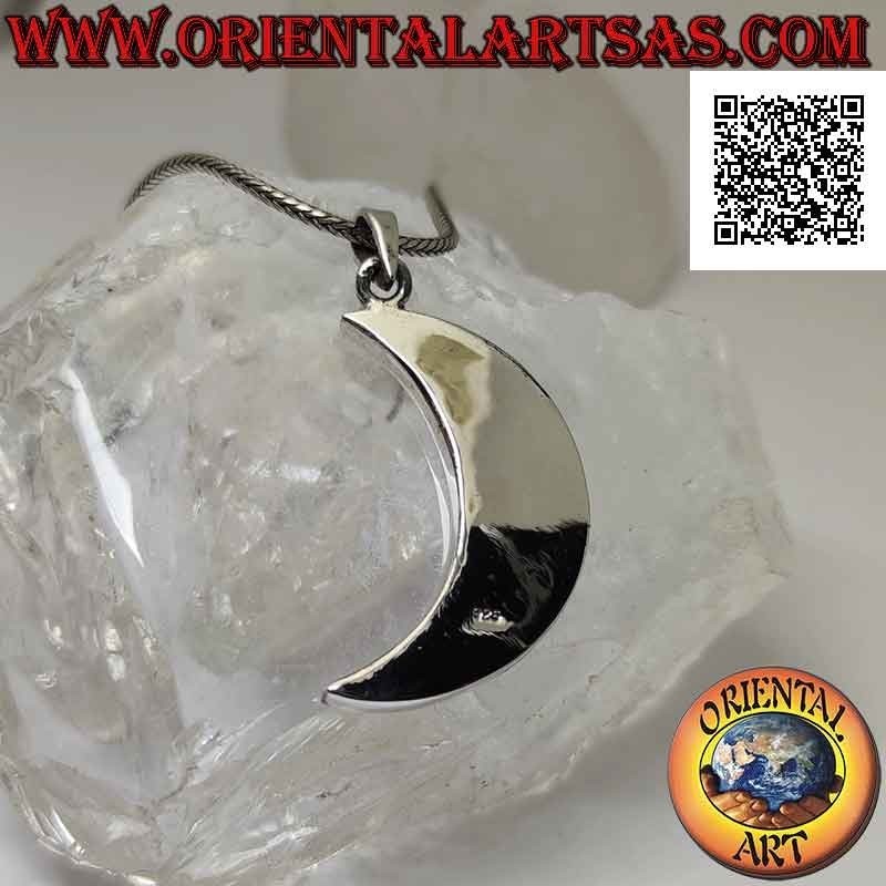 Pendentif en argent, croissant plat orné d'une mosaïque de nacre multicolore