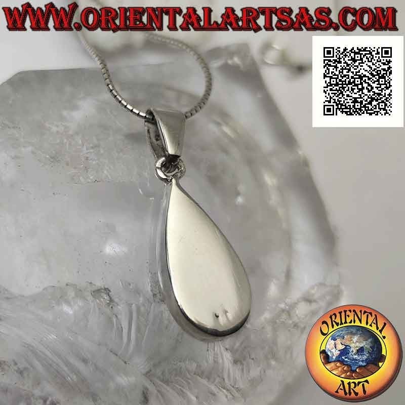 Silver pendant, drop with curved bands of multicolor mother of pearl flush with the edge
