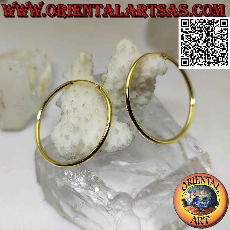 35x2mm Gold Plated Smooth Circle Silver Earrings.