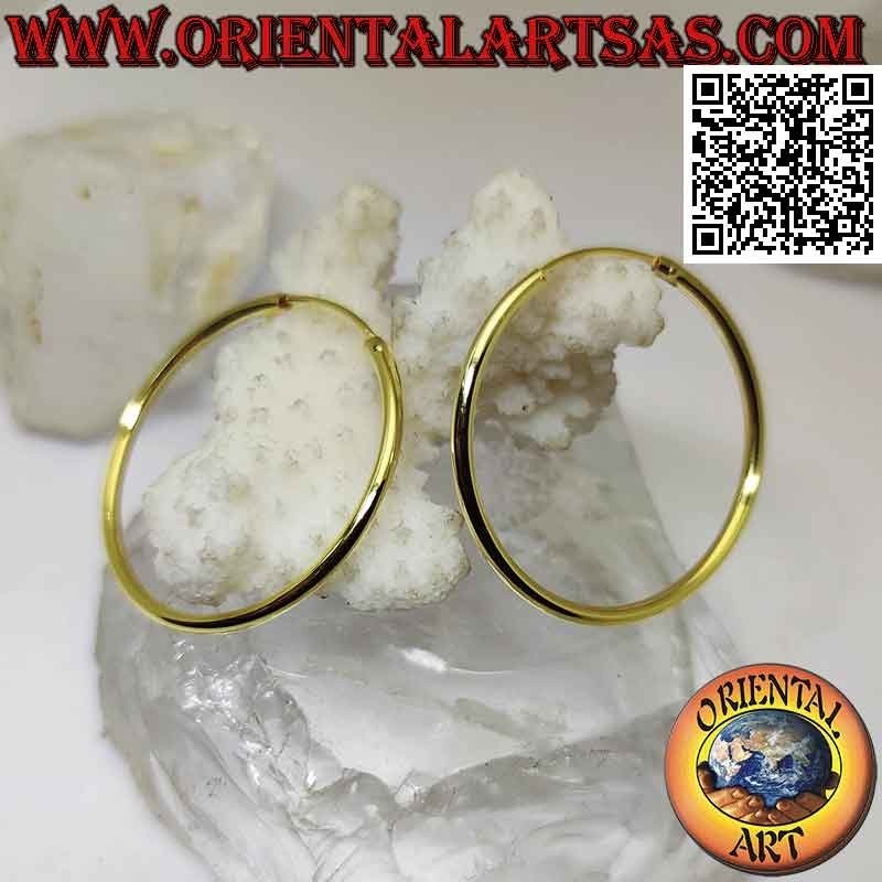 35x2mm Gold Plated Smooth Circle Silver Earrings.