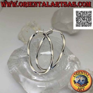 Pendientes de plata, círculos retorcidos ovalados lisos con sección cuadrada 50 x 30 mm (palanca)