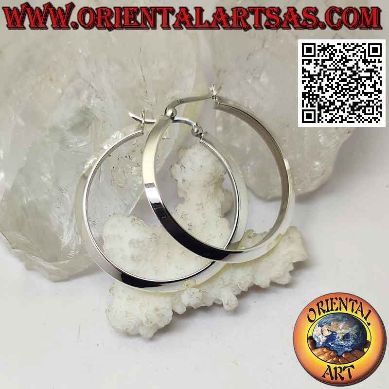 Pendientes de plata, círculos lisos de sección triangular de 40 mm (palanca)