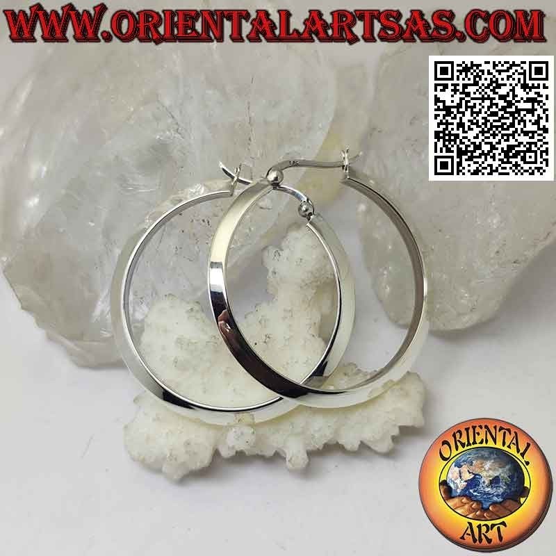 Silver earrings, smooth triangular section 40 mm circles (lever)
