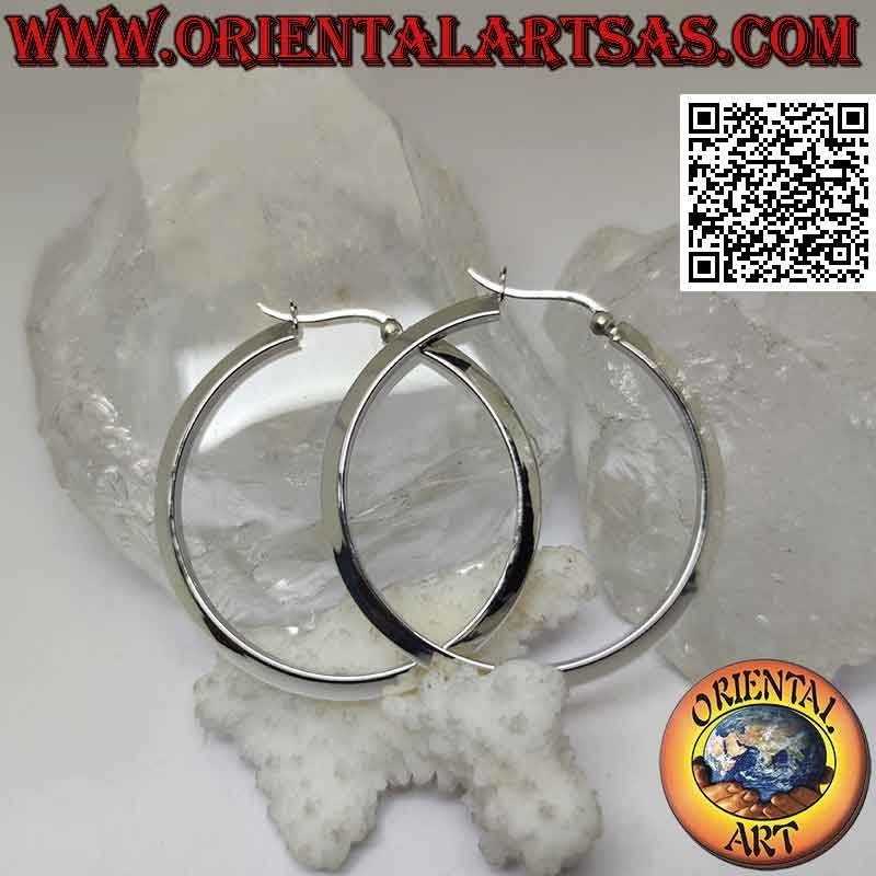 Boucles d'oreilles en argent, section triangulaire lisse cercles 45 mm (levier)