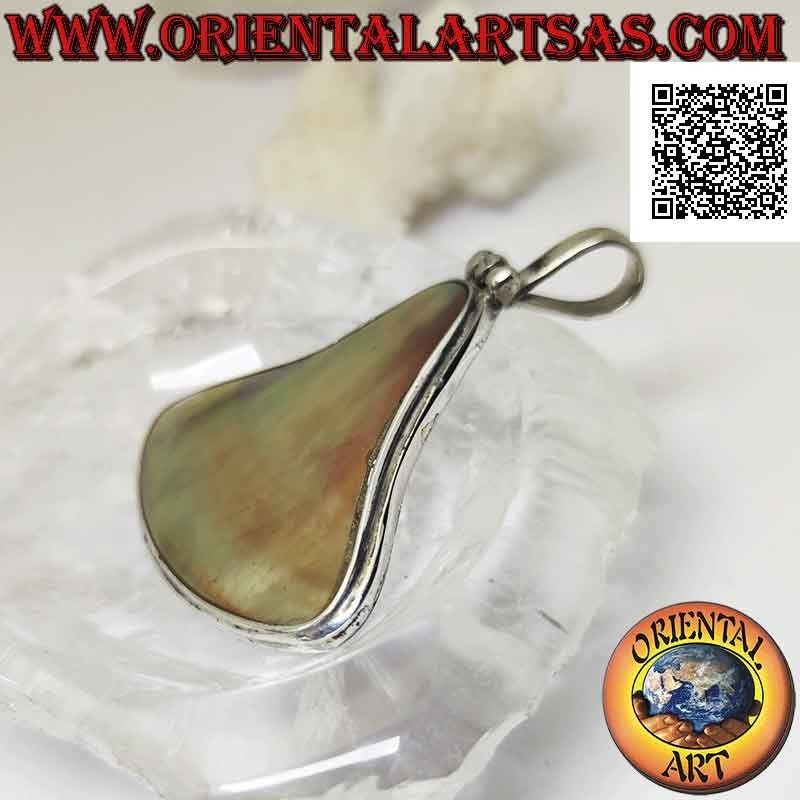 Silver pendant, rounded triangular mother-of-pearl with smooth edge (large)