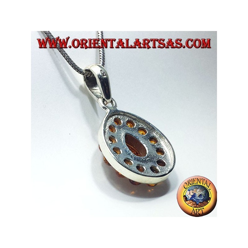 Silber Anhänger mit Bernstein Teardrop und rund um