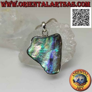Pendentif en argent, grand triangle irrégulier inversé avec grand coquillage paua (ormeau)