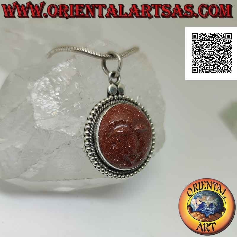 Colgante de plata con camafeo de sol en piedra solar redonda con borde de lunares