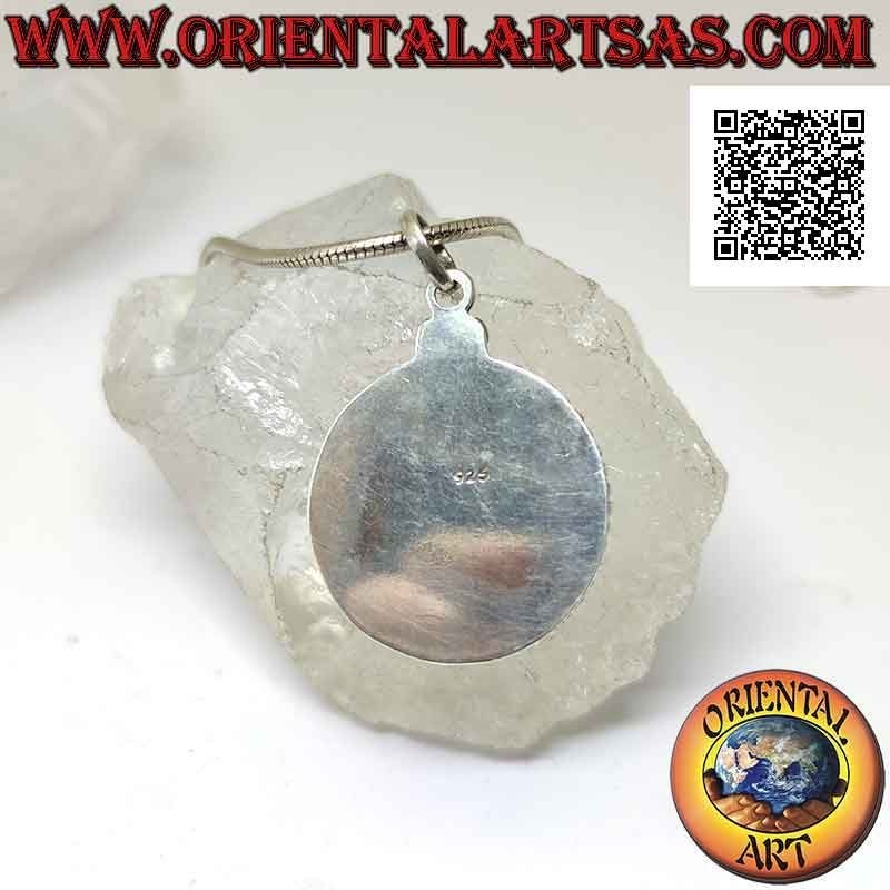 Ciondolo in argento con cammeo sole in pietra del sole tonda con bordo a pallini