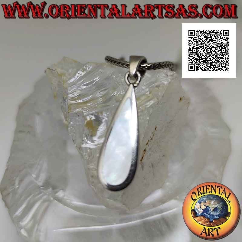 Pendentif en argent, nacre avec une goutte allongée à bord lisse