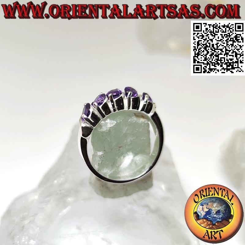Silver ring with five oval synthetic amethysts set at an angle