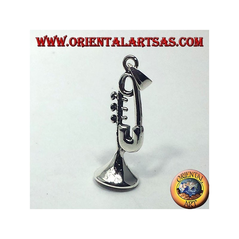 silver pendant, trumpet