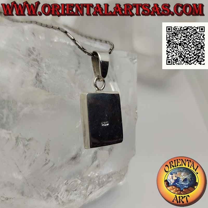 Rectangular silver pendant with multicolor mother-of-pearl mosaic of triangles with smooth edge