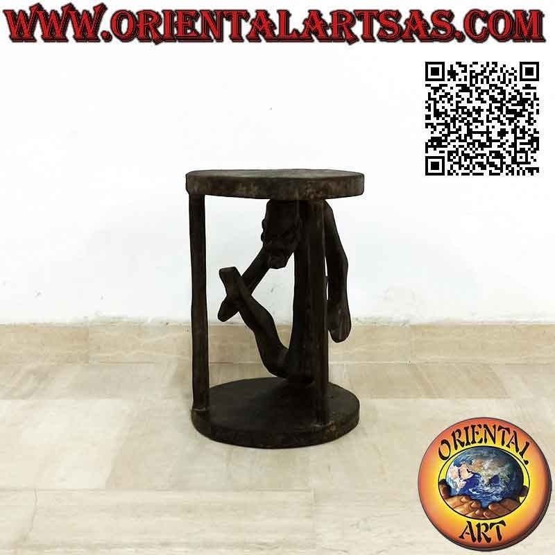 Primitive style stool with sculpture of an aboriginal in teak wood (30 cm Ø)