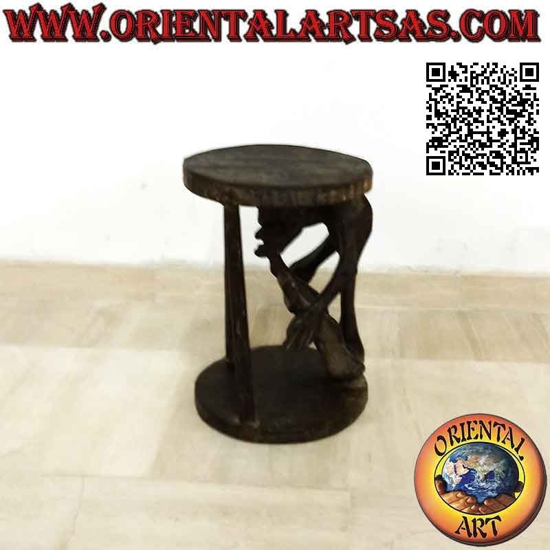 Primitiver Stil Hocker mit Skulptur eines Aborigines aus Teakholz (30 cm Ø)