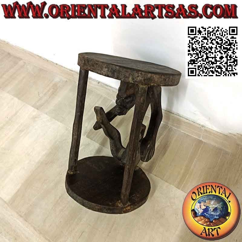 Primitiver Stil Hocker mit Skulptur eines Aborigines aus Teakholz (30 cm Ø)