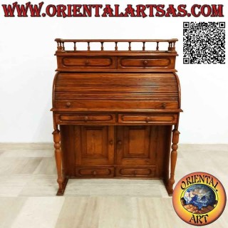 Console de bureau avec volet roulant, étagère extensible, tiroirs et portes en bois de teck (100 x 52)