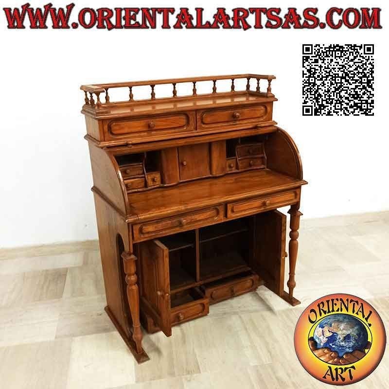 Console de bureau avec volet roulant, étagère extensible, tiroirs et portes en bois de teck (100 x 52)