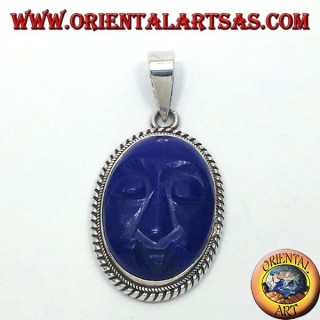 silver pendant with lapis lazuli carved face