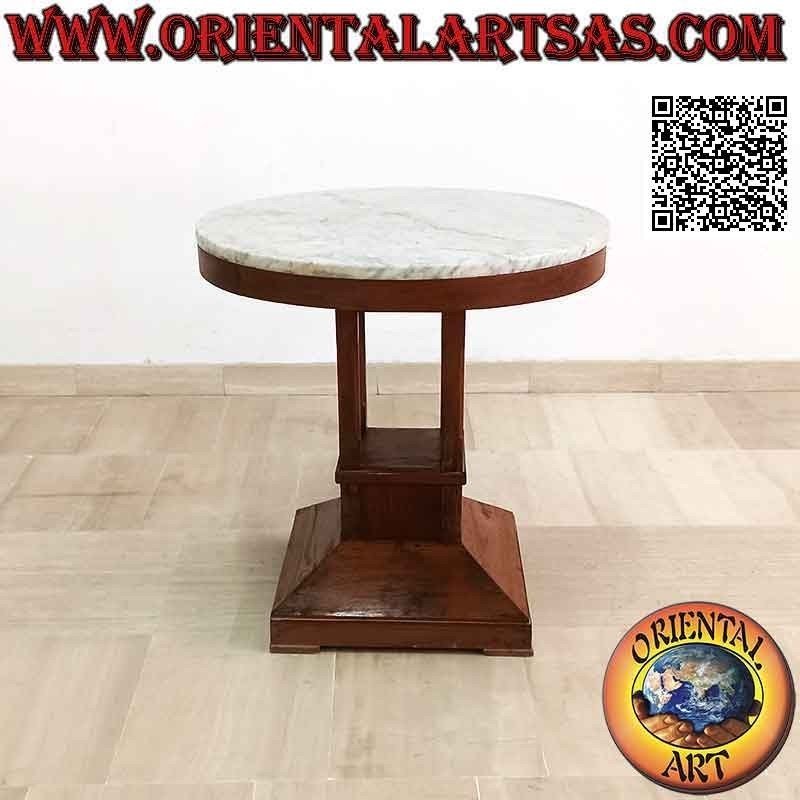 Round coffee table with single square foot and 65 Ø cm teak wood marble top