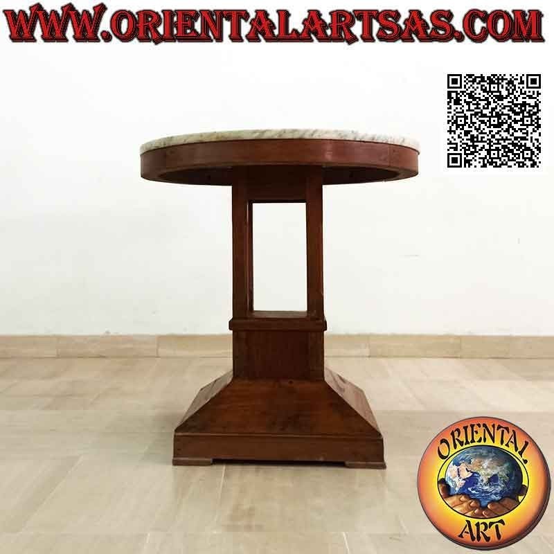 Round coffee table with single square foot and 65 Ø cm teak wood marble top