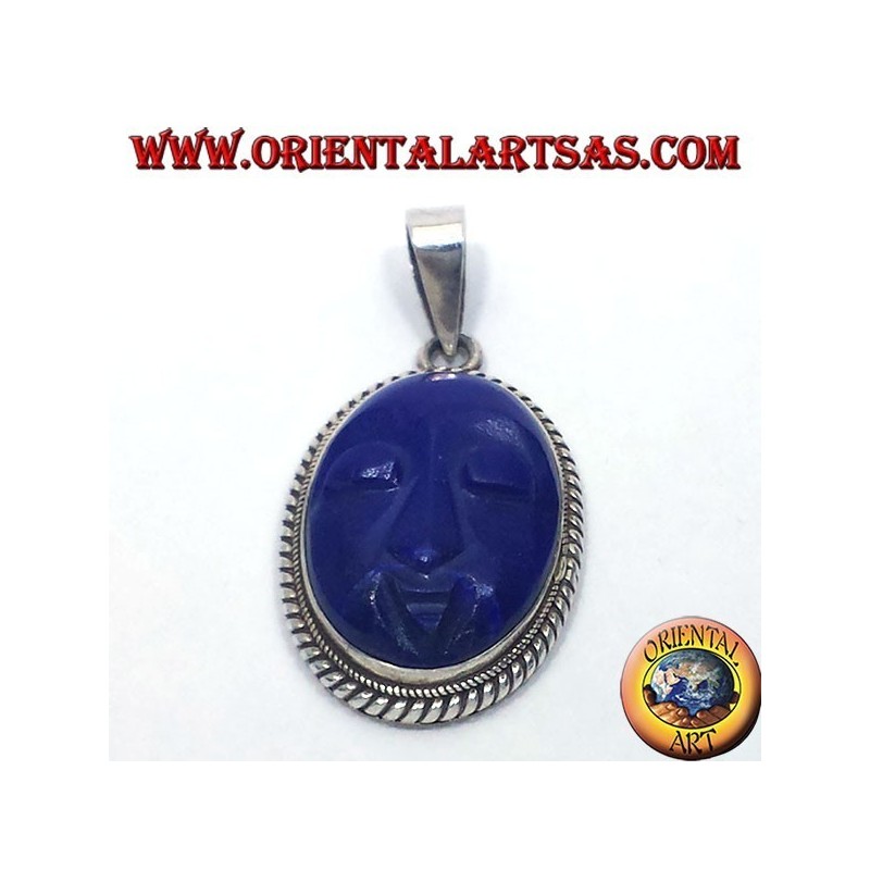 colgante de plata con la cara tallada lapislázuli