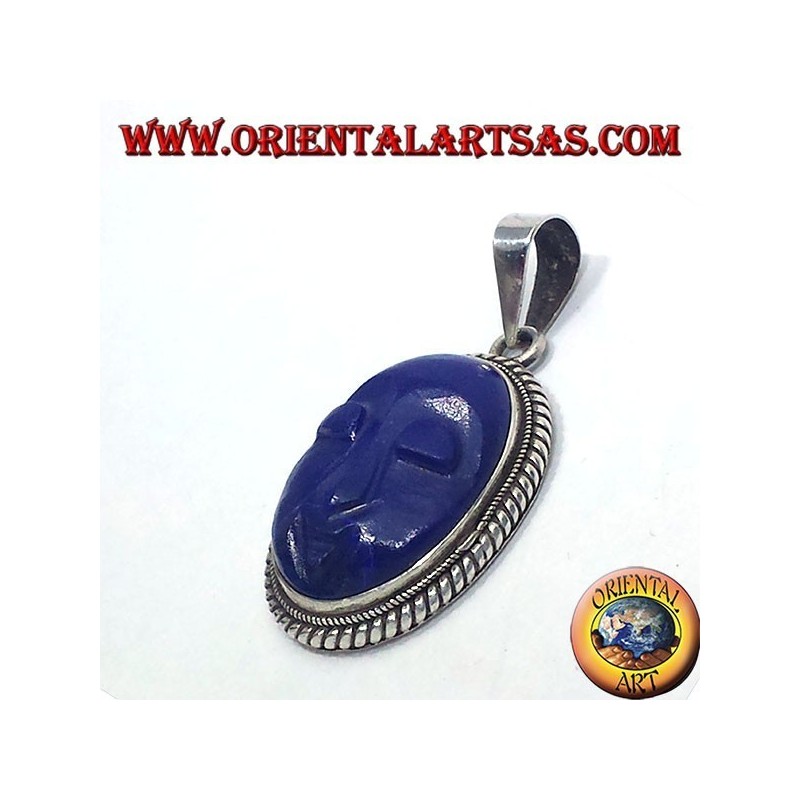 silver pendant with lapis lazuli carved face