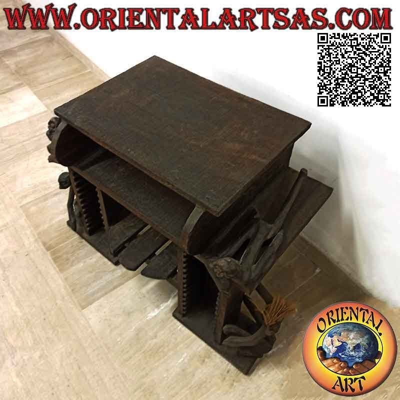 Mueble para TV de sala de estar en estilo primitivo con esculturas aborígenes en madera de teca