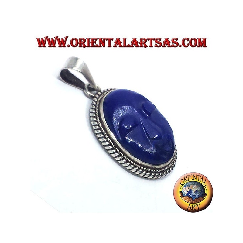 silver pendant with lapis lazuli carved face