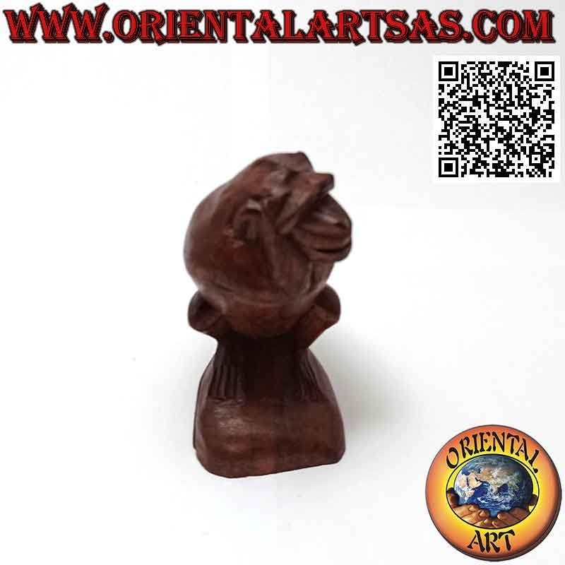 Scultura di una delle tre scimmie sagge "non vedo" in legno di suar da 10 cm