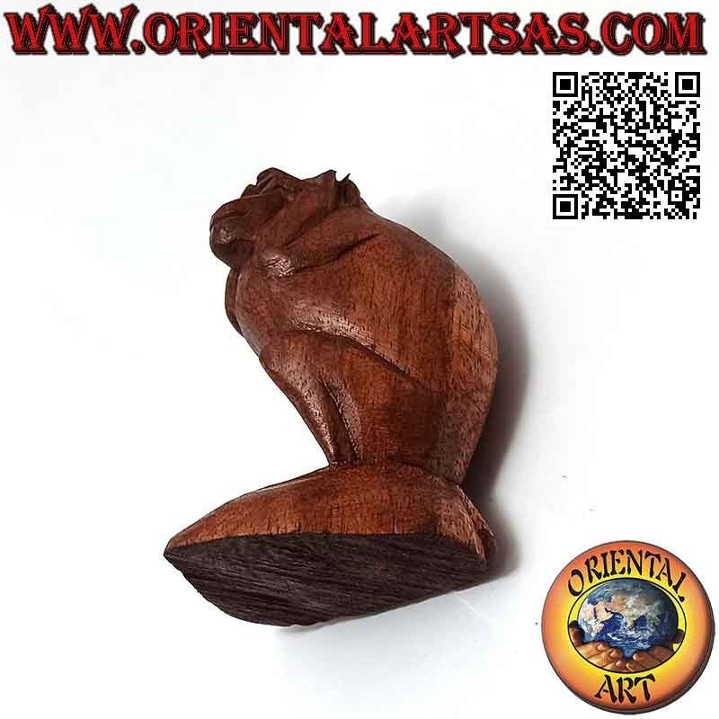 Scultura di una delle tre scimmie sagge "non vedo" in legno di suar da 10 cm