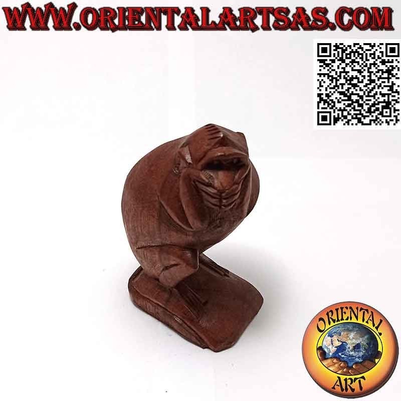 Scultura di una delle tre scimmie sagge "non parlo" in legno di suar da 10 cm