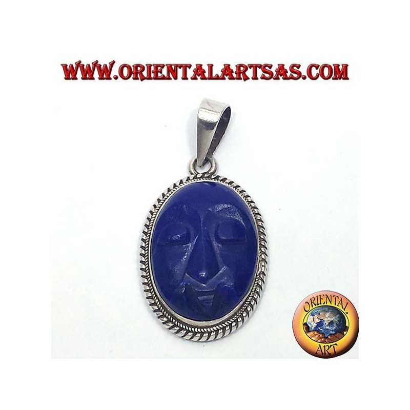 Silber Anhänger mit Lapislazuli geschnitzt Gesicht