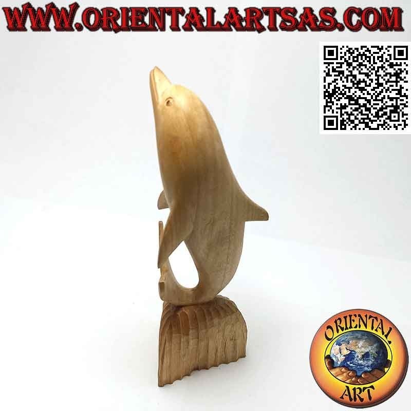 Sculpture d'un dauphin posant sur la falaise en bois d'hibiscus de 20 cm