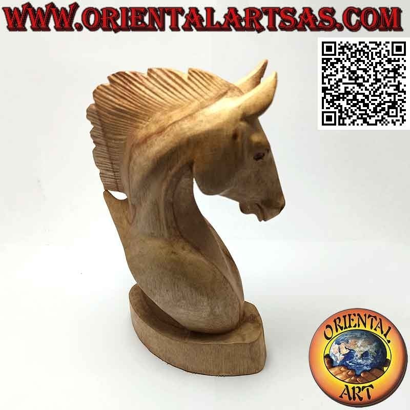 Escultura de cabeza de caballo en madera de pino americano de 25 cm