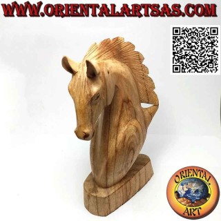 Horse head sculpture in American pine wood of 25 cm