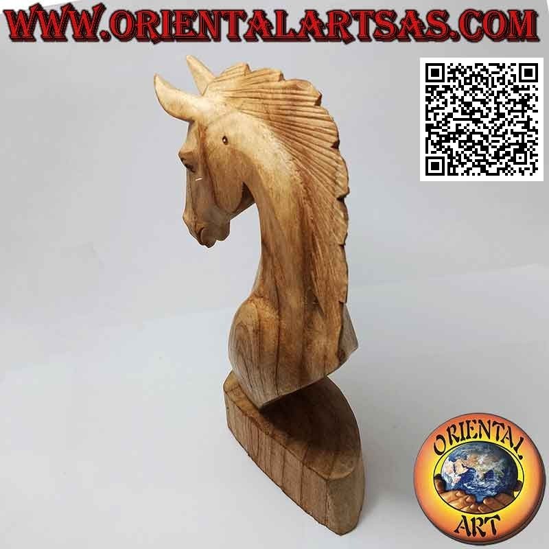 Sculpture tête de cheval en bois de pin américain de 25 cm