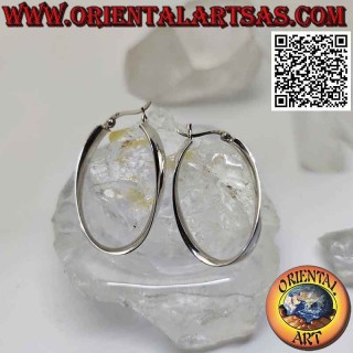 Orecchini in argento, cerchi ovali, lisci, piatti e curvati da 35 x 25 x 5 mm (leva)