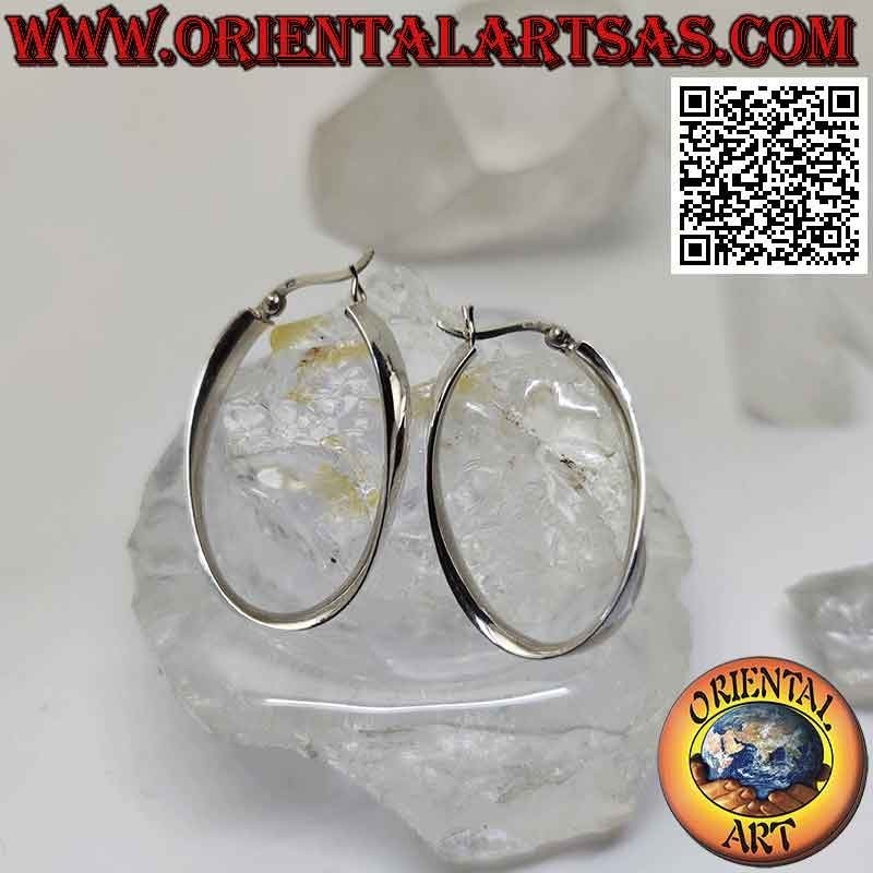 Boucles d'oreilles en argent, cercles ovales, lisses, plats et courbes 35 x 25 x 5 mm (levier)