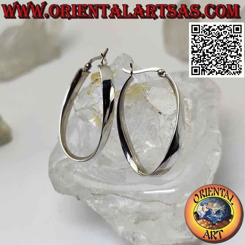 Pendientes de plata, círculos ovalados, lisos, planos y curvos 35 x 25 x 5 mm (palanca)