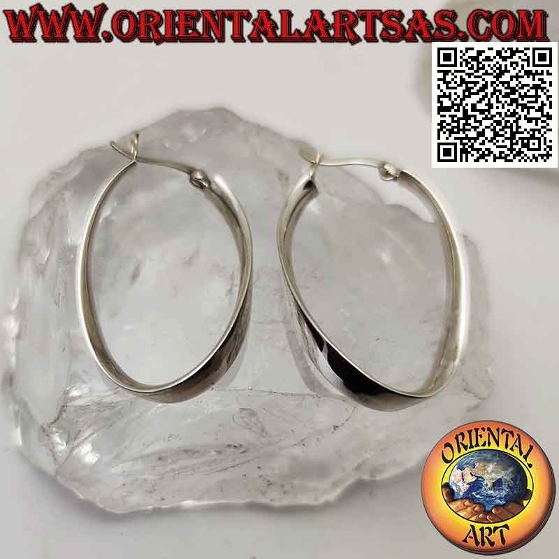 Orecchini in argento, cerchi ovali, lisci, piatti e curvati da 35 x 25 x 5 mm (leva)