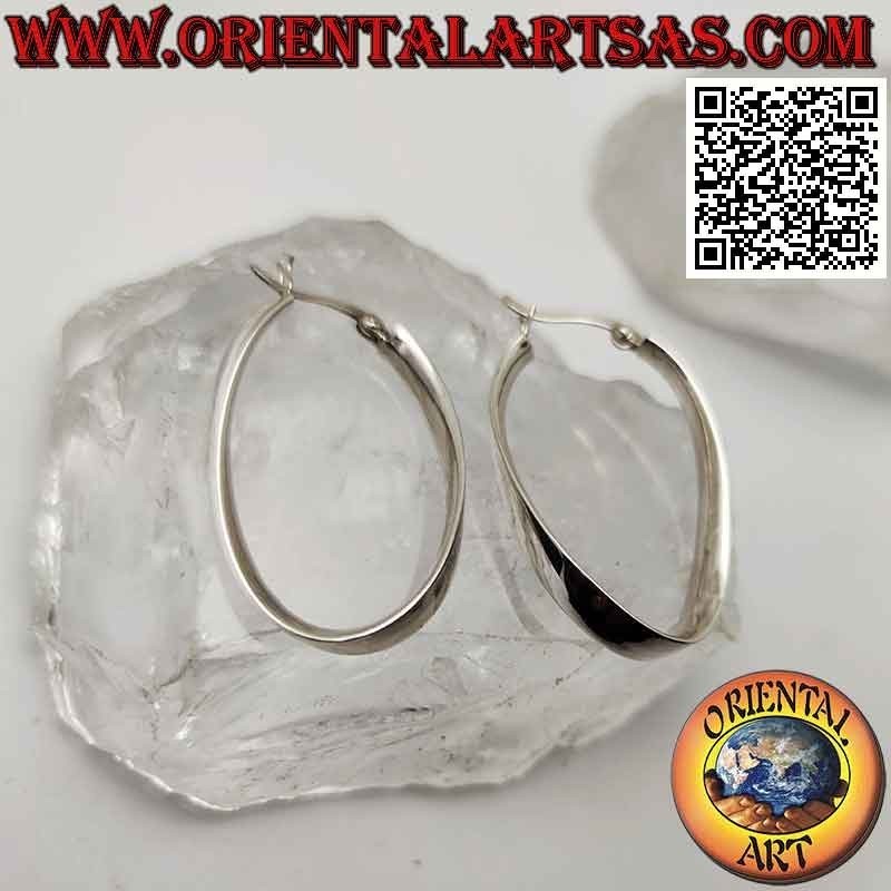 Pendientes de plata, círculos ovalados, lisos, planos y curvos 35 x 25 x 5 mm (palanca)