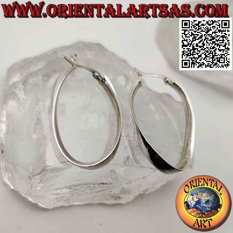 Pendientes de plata, círculos ovalados, lisos, planos y curvos 35 x 25 x 5 mm (palanca)