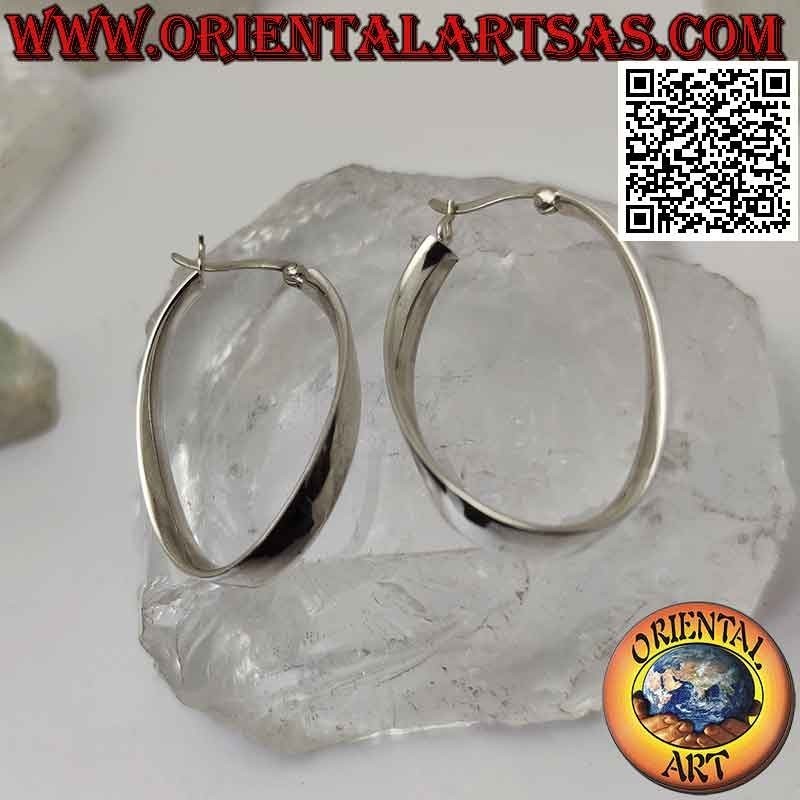 Orecchini in argento, cerchi ovali, lisci, piatti e curvati da 35 x 25 x 5 mm (leva)