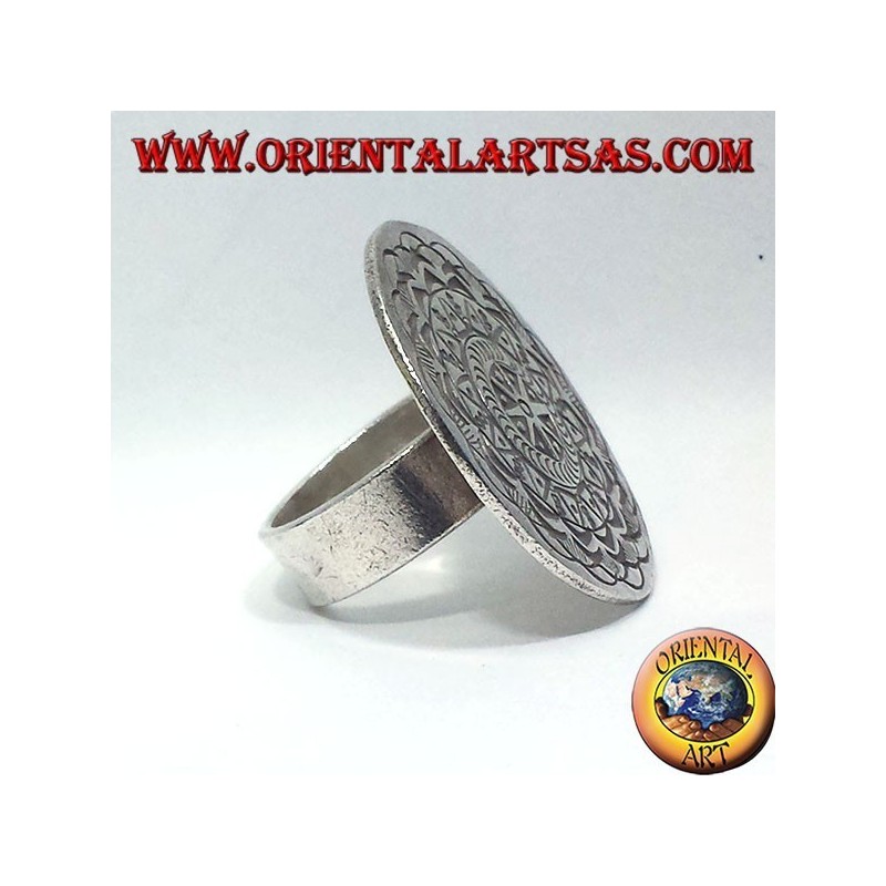 anello in argento, Karen disco scolpito a mano