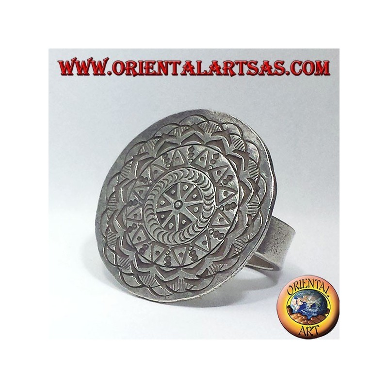 Bague en argent, disque Karen sculpté à la main