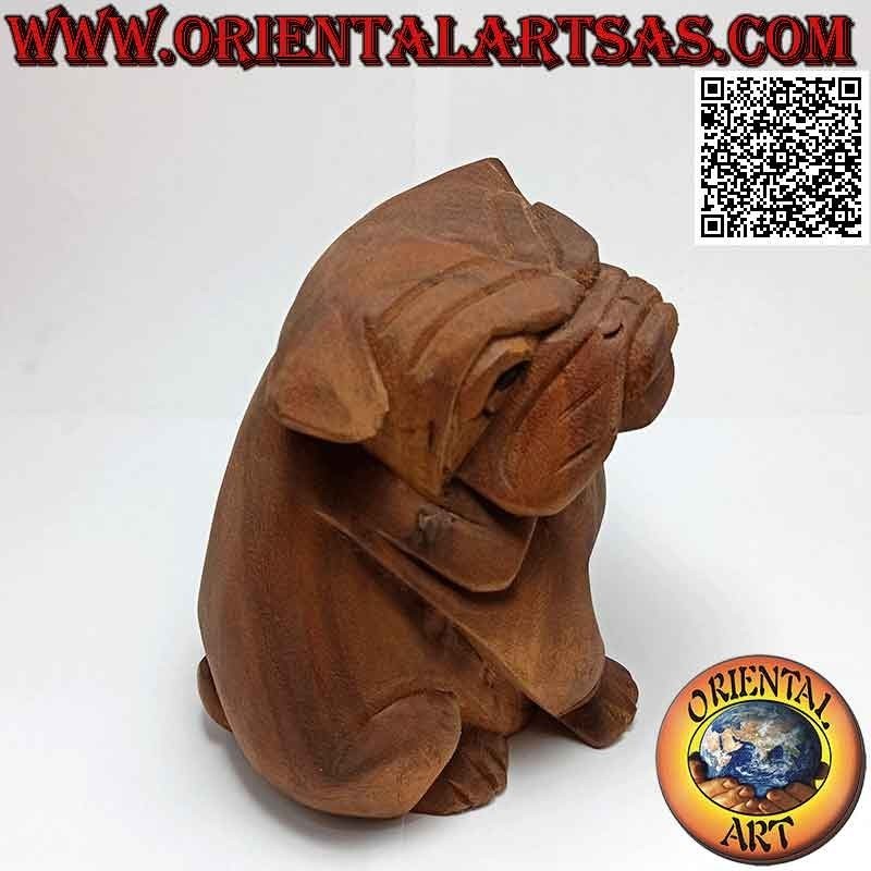 Escultura de un bulldog inglés sentado tallada a mano en un bloque de suar de 16 cm