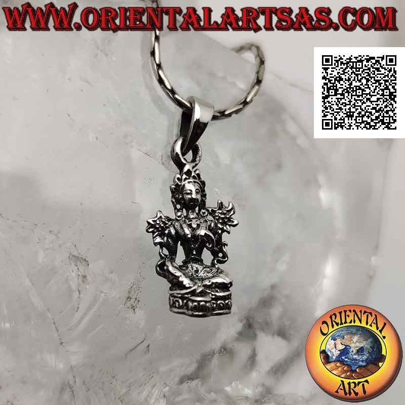 Ciondolo in argento, statua di Lakshmi o Laxmi (divinità induista dell'abbondanza, bellezza e fertilità)